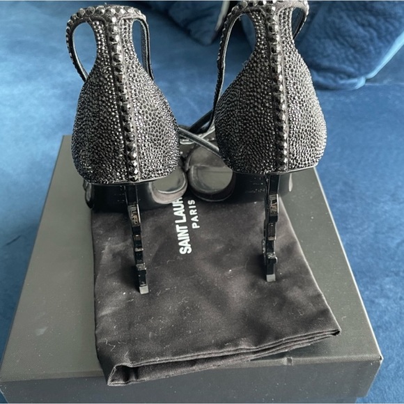 Saint Laurent Opyum YSL Wraparound Sandals with Embellished Black Crystals Sz 41 - Picture 6 of 9